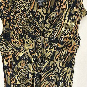 GLAMOUR Animal Print Babydoll Wrap Dress Empire Waist Stretch V-Neck 20W Casual